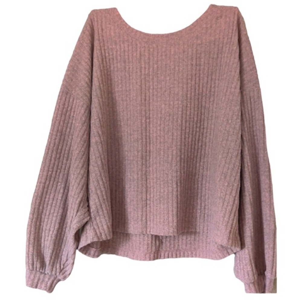 Creneau sz M heathered mauve soft ribbed knit long sleeve pullover crew neck top